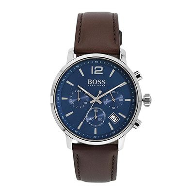 Men Blue Leather Analogue Watch