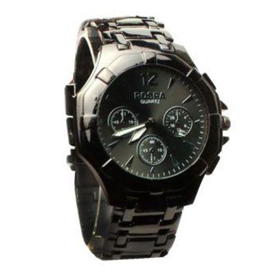 Round Dial Black Metal Strap Mens Watch