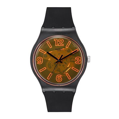 Unisex Orange Semi Transparent Skeleton Swiss Made Analogue Watch SUOB164