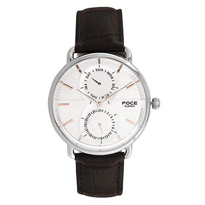 Men Silver-Toned Leather Analogue Watch FCMW11SSL