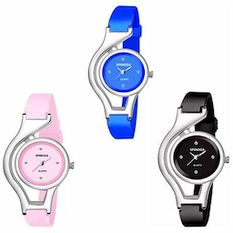 Spinoza Round and unique design glory blue pink black combo of 3 watch for women Watch - For Girls