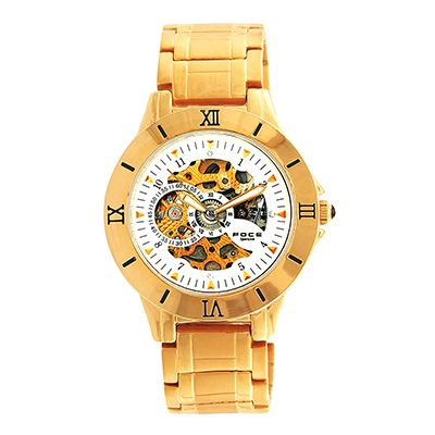 Men White & Gold-Toned Analogue Watch AUTOMATIC