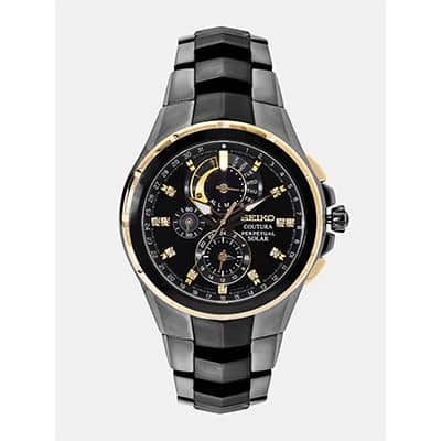 Seiko Coutura Men Black Perpetual Solar Chronograph Watch