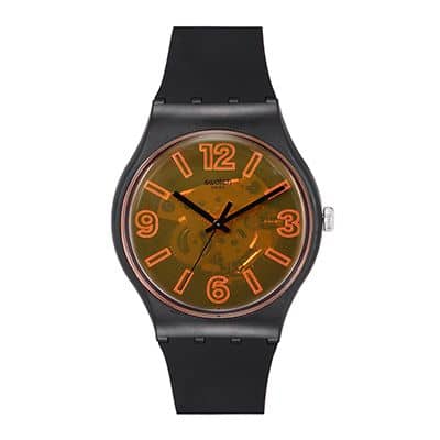 Swatch Unisex Orange Semi Transparent Skeleton Swiss Made Analogue Watch SUOB164