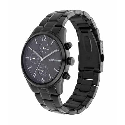 NS1805NM02 Men's Metropolitan Charm: Multifunctional Black Watch with Metallic Accents