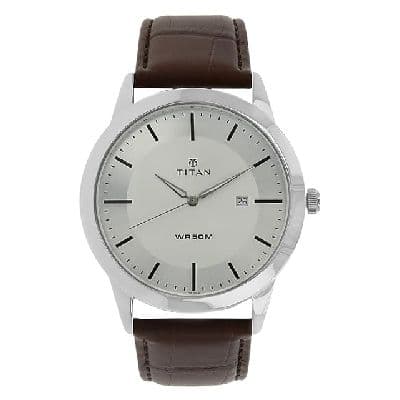 NS1584SL03 Classic Silver Dial Analog with Date Leather Strap watch for Men