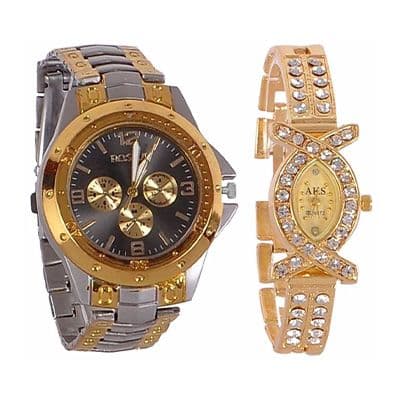 GoldSilver BlackDial And AKS Watchs For Men And Women