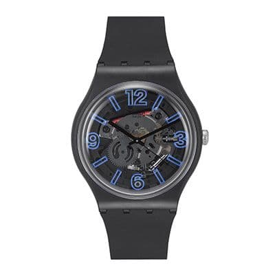 Unisex Black Swiss-Made Skeleton Analogue Watch SUOB165