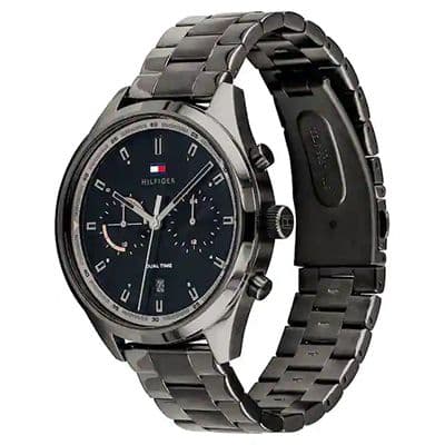 Black Dial Grey Stainless Steel Strap Watch