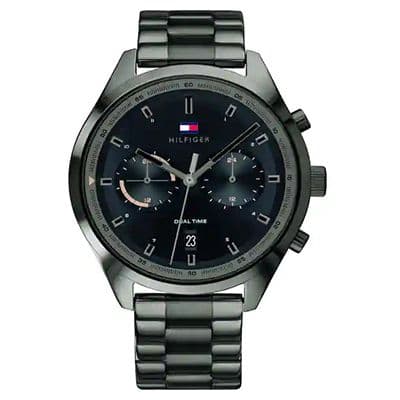 Black Dial Grey Stainless Steel Strap Watch