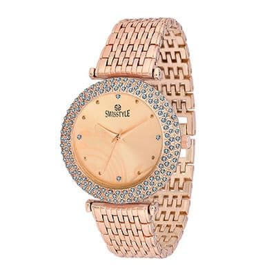 Crystal studded LR075 Rose Gold Watch - For Women