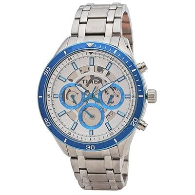 Men Silver-Toned & White Skeleton Chronograph Watch TWEG15216