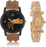 LOREM 001 And AKS Golden Combo Couple Watches Pack For Women And Men Watch - For Boys & Girls