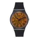 Unisex Orange Semi Transparent Skeleton Swiss Made Analogue Watch SUOB164