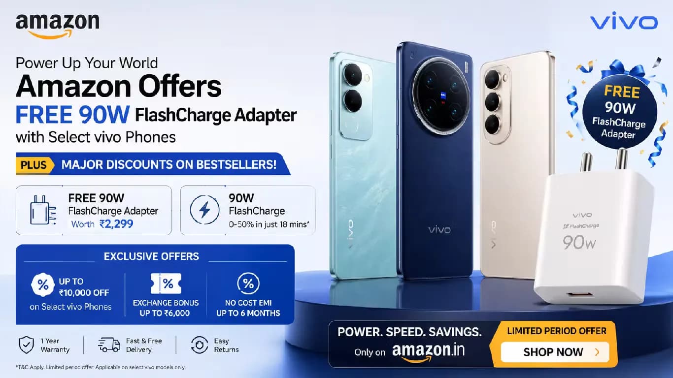 Amazon Offers Free 90W FlashCharge Adapter with Select vivo Phones and Major Discounts Amazon Offers Free 90W FlashCharge Adapter with Select vivo Phones and Major Discounts